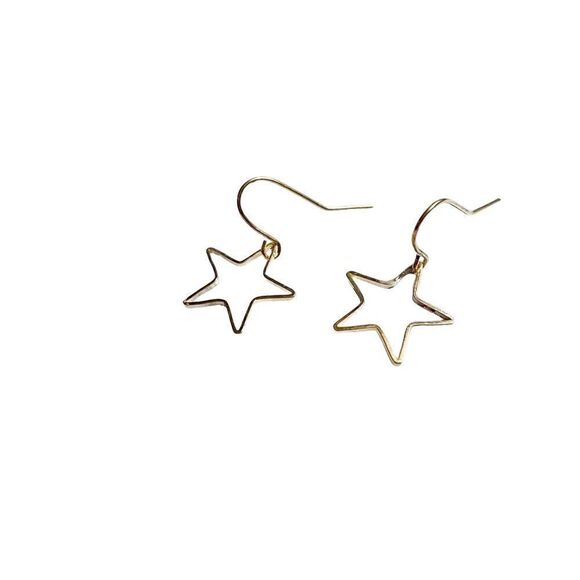 Gold Star Earrings Dangle Drop Celestial Dainty Minimalist - Picture 2 of 6